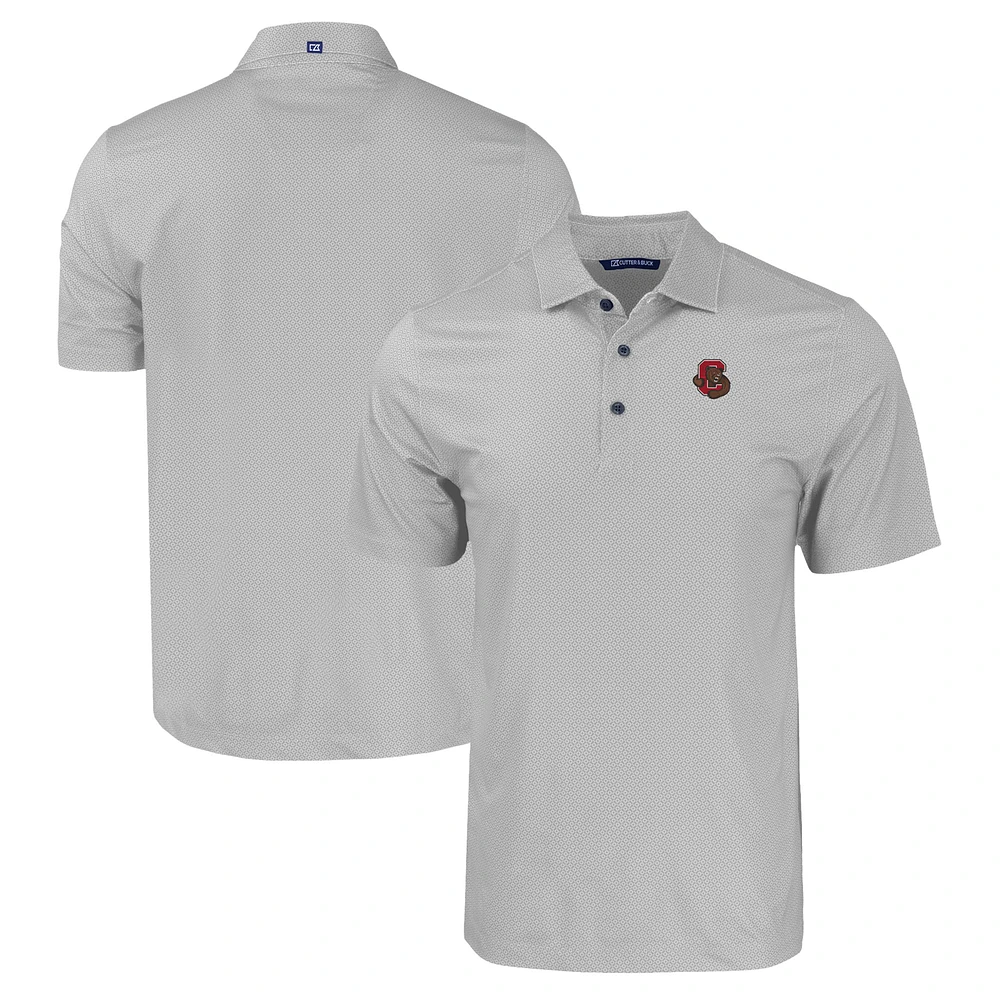 Men's Cutter & Buck Gray Cornell Big Red Pike Eco Tonal Geo Print Stretch Recycled Polo