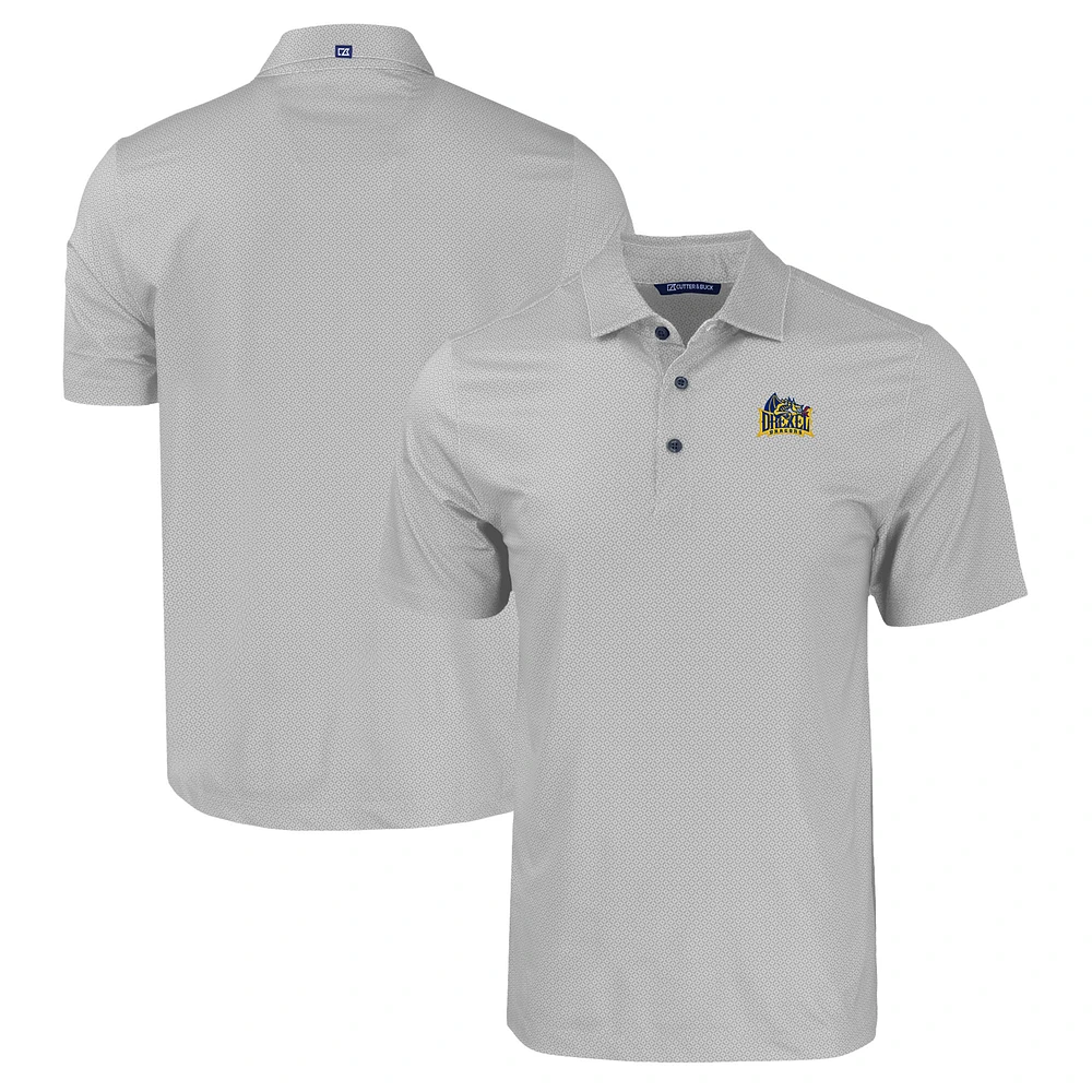 Men's Cutter & Buck Gray Drexel Dragons Pike Eco Tonal Geo Print Stretch Recycled Polo