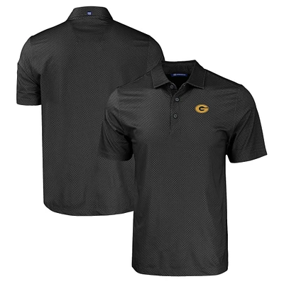 Men's Cutter & Buck Black Grambling Tigers Pike Eco Tonal Geo Print Stretch Recycled Polo