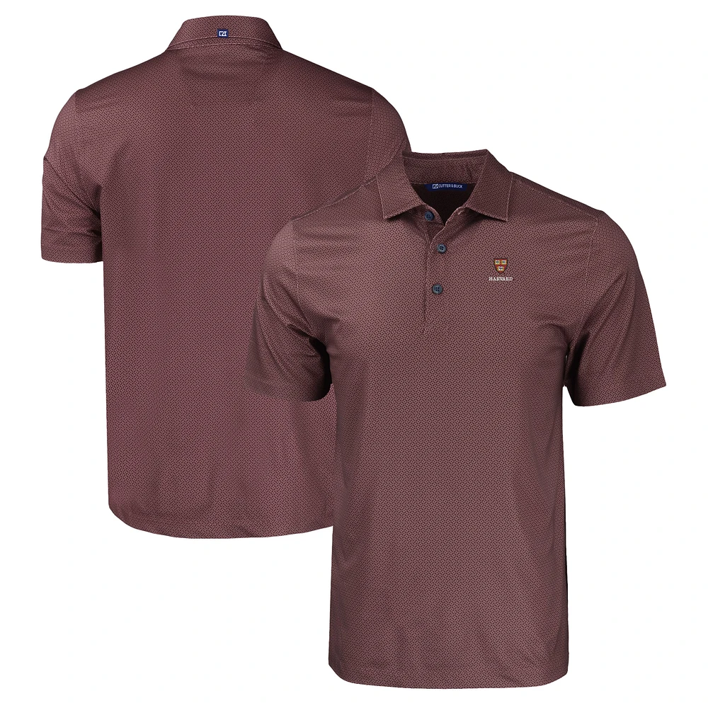 Men's Cutter & Buck Crimson Harvard Pike Eco Tonal Geo Print Stretch Recycled Polo