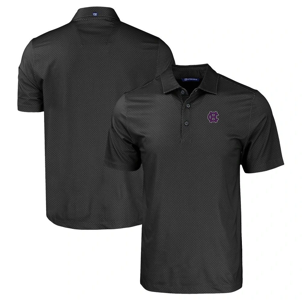 Men's Cutter & Buck Black Holy Cross Crusaders Pike Eco Tonal Geo Print Stretch Recycled Polo
