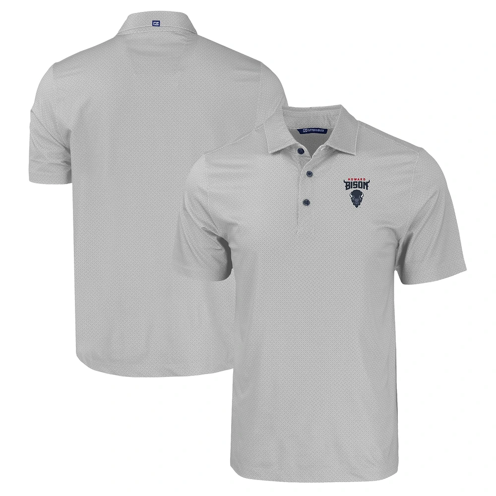 Men's Cutter & Buck Gray Howard Bison Pike Eco Tonal Geo Print Stretch Recycled Polo
