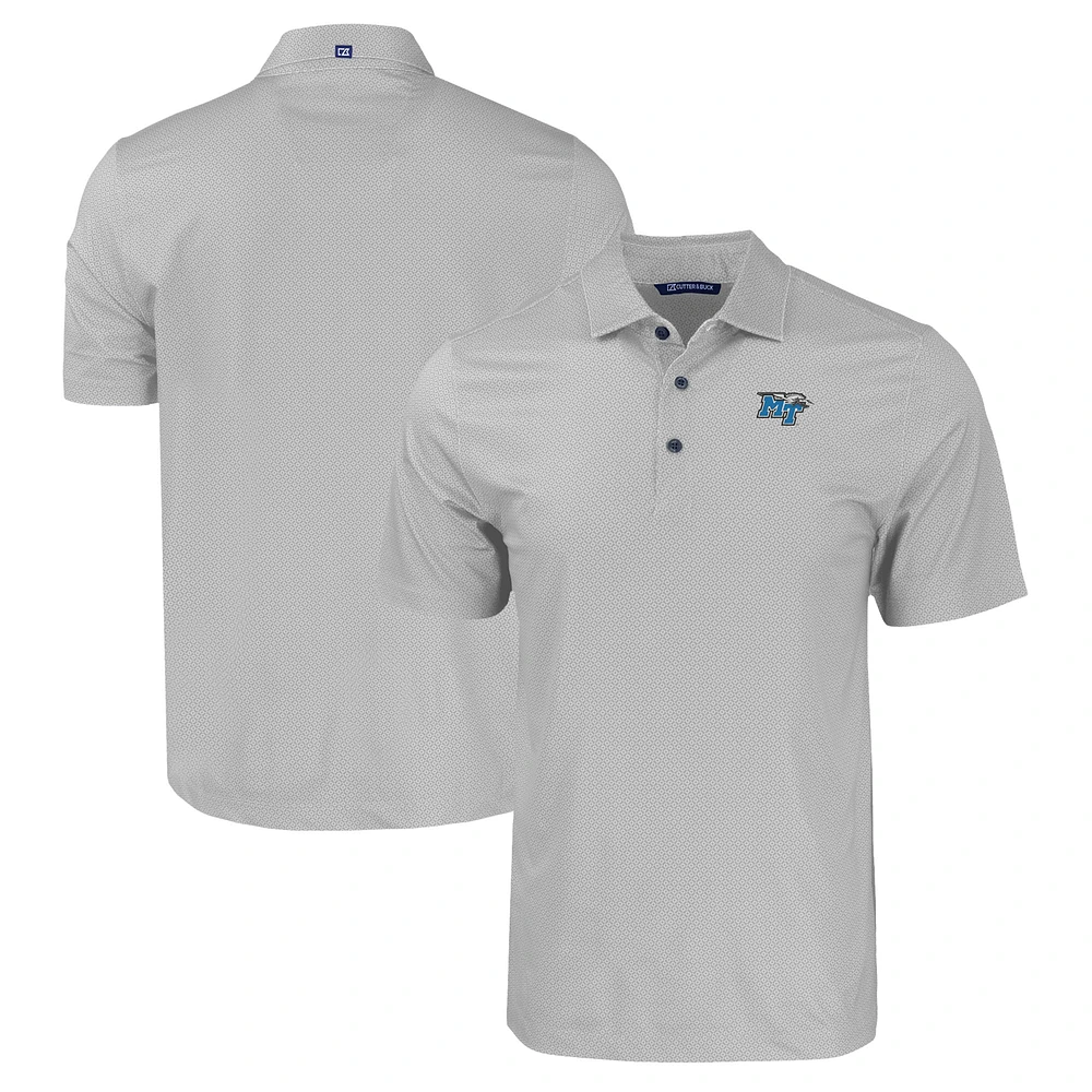 Men's Cutter & Buck Gray MTSU Blue Raiders Pike Eco Tonal Geo Print Stretch Recycled Polo