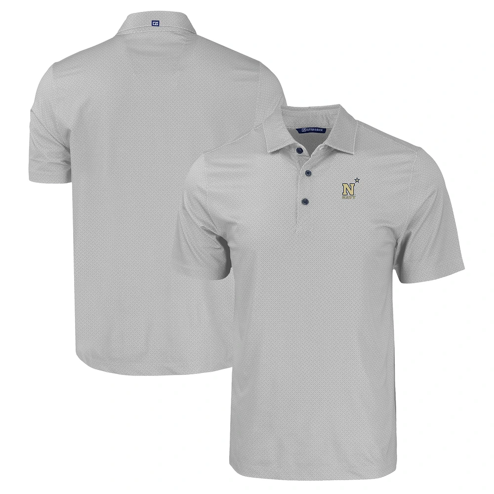 Men's Cutter & Buck Gray Navy Midshipmen Pike Eco Tonal Geo Print Stretch Recycled Polo