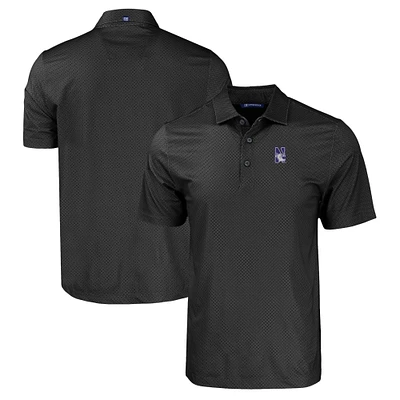 Men's Cutter & Buck Black Northwestern Wildcats Pike Eco Tonal Geo Print Stretch Recycled Polo