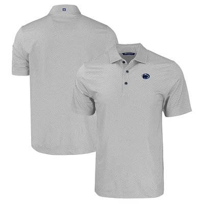 Men's Cutter & Buck Gray Penn State Nittany Lions Pike Eco Tonal Geo Print Stretch Recycled Polo