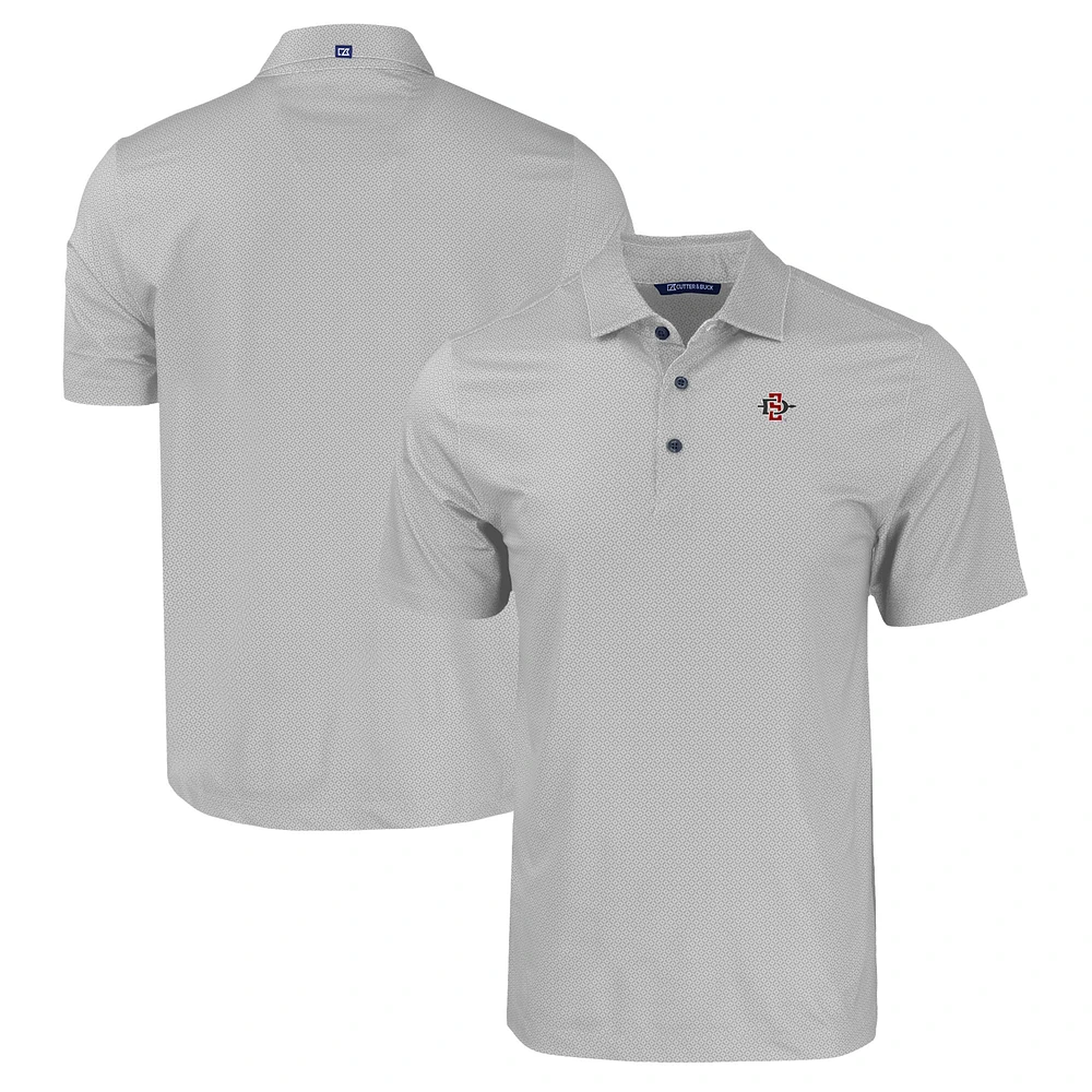 Men's Cutter & Buck Gray San Diego State Aztecs Pike Eco Tonal Geo Print Stretch Recycled Polo