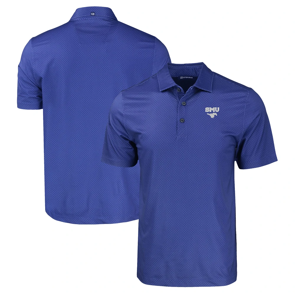 Men's Cutter & Buck Blue SMU Mustangs Pike Eco Tonal Geo Print Stretch Recycled Polo