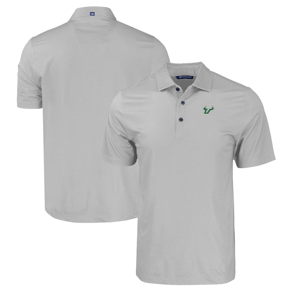 Men's Cutter & Buck Gray South Florida Bulls Pike Eco Tonal Geo Print Stretch Recycled Polo