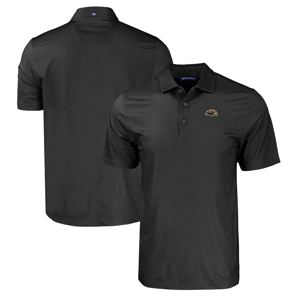 Men's Cutter & Buck Black Southern Miss Golden Eagles Pike Eco Tonal Geo Print Stretch Recycled Polo