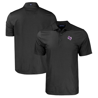 Men's Cutter & Buck Black Stephen F Austin Lumberjacks Pike Eco Tonal Geo Print Stretch Recycled Polo