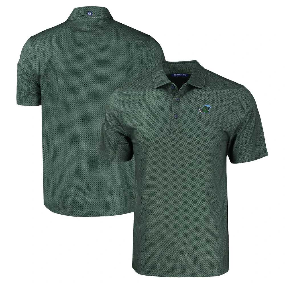 Men's Cutter & Buck Green Tulane Wave Pike Eco Tonal Geo Print Stretch Recycled Polo