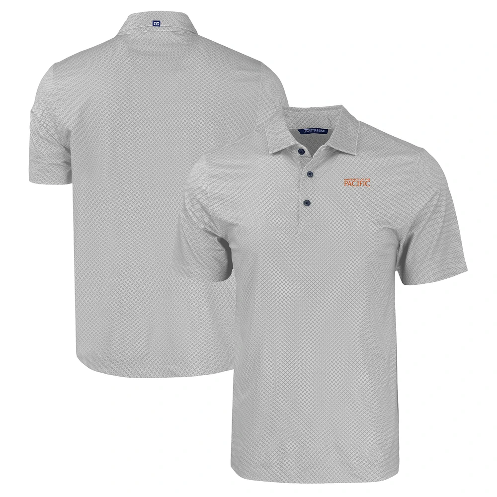 Men's Cutter & Buck Gray Pacific Tigers Pike Eco Tonal Geo Print Stretch Recycled Polo