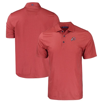 Men's Cutter & Buck Red Utah Utes Pike Eco Tonal Geo Print Stretch Recycled Polo