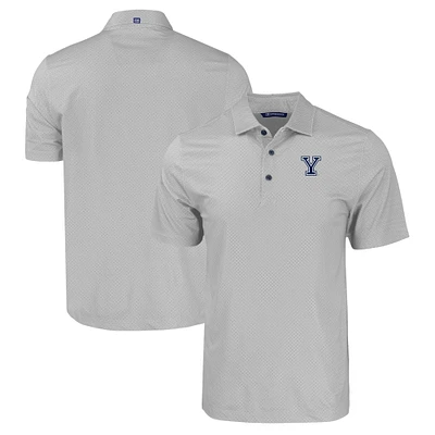 Men's Cutter & Buck Gray Yale Bulldogs Pike Eco Tonal Geo Print Stretch Recycled Polo