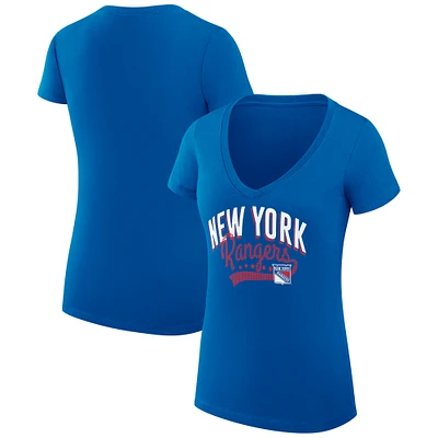 Women's G-III 4Her by Carl Banks Blue New York Rangers Super-Slim Fit Lightweight Filigree Logo V-Neck T-Shirt