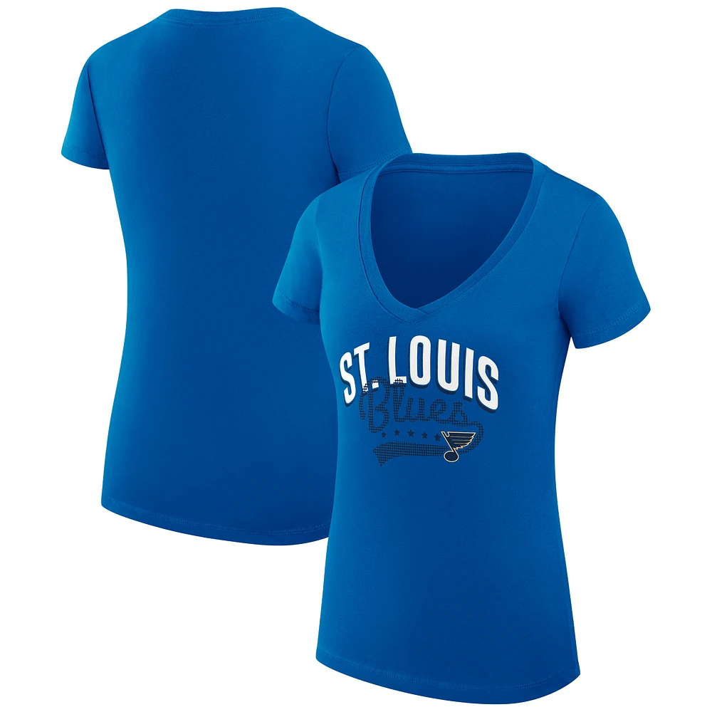 Women's G-III 4Her by Carl Banks St. Louis Blues Super-Slim Fit Lightweight Filigree Logo V-Neck T-Shirt
