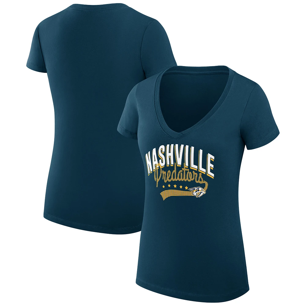 Women's G-III 4Her by Carl Banks Navy Nashville Predators Super-Slim Fit Lightweight Filigree Logo V-Neck T-Shirt