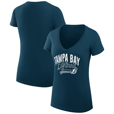 Women's G-III 4Her by Carl Banks Navy Tampa Bay Lightning Super-Slim Fit Lightweight Filigree Logo V-Neck T-Shirt