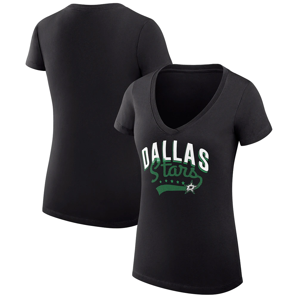 Women's G-III 4Her by Carl Banks Black Dallas Stars Super-Slim Fit Lightweight Filigree Logo V-Neck T-Shirt