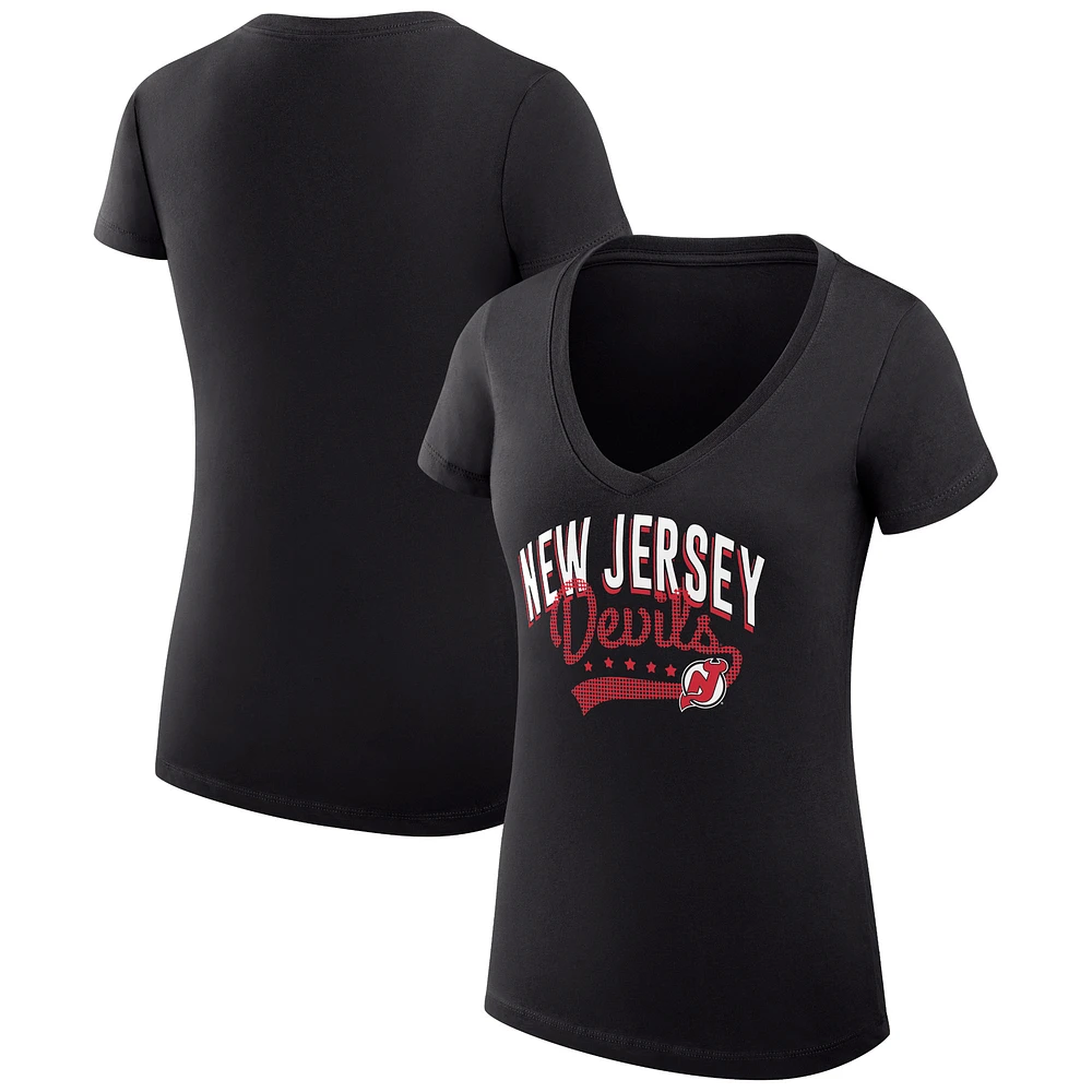 Women's G-III 4Her by Carl Banks New Jersey Devils Super-Slim Fit Lightweight Filigree Logo V-Neck T-Shirt