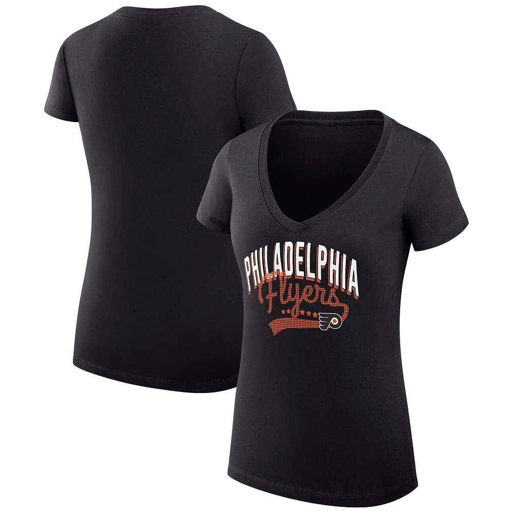 Women's G-III 4Her by Carl Banks Black Philadelphia Flyers Super-Slim Fit Lightweight Filigree Logo V-Neck T-Shirt
