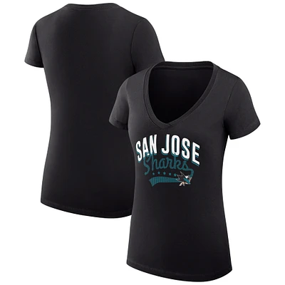 Women's G-III 4Her by Carl Banks Black San Jose Sharks Super-Slim Fit Lightweight Filigree Logo V-Neck T-Shirt