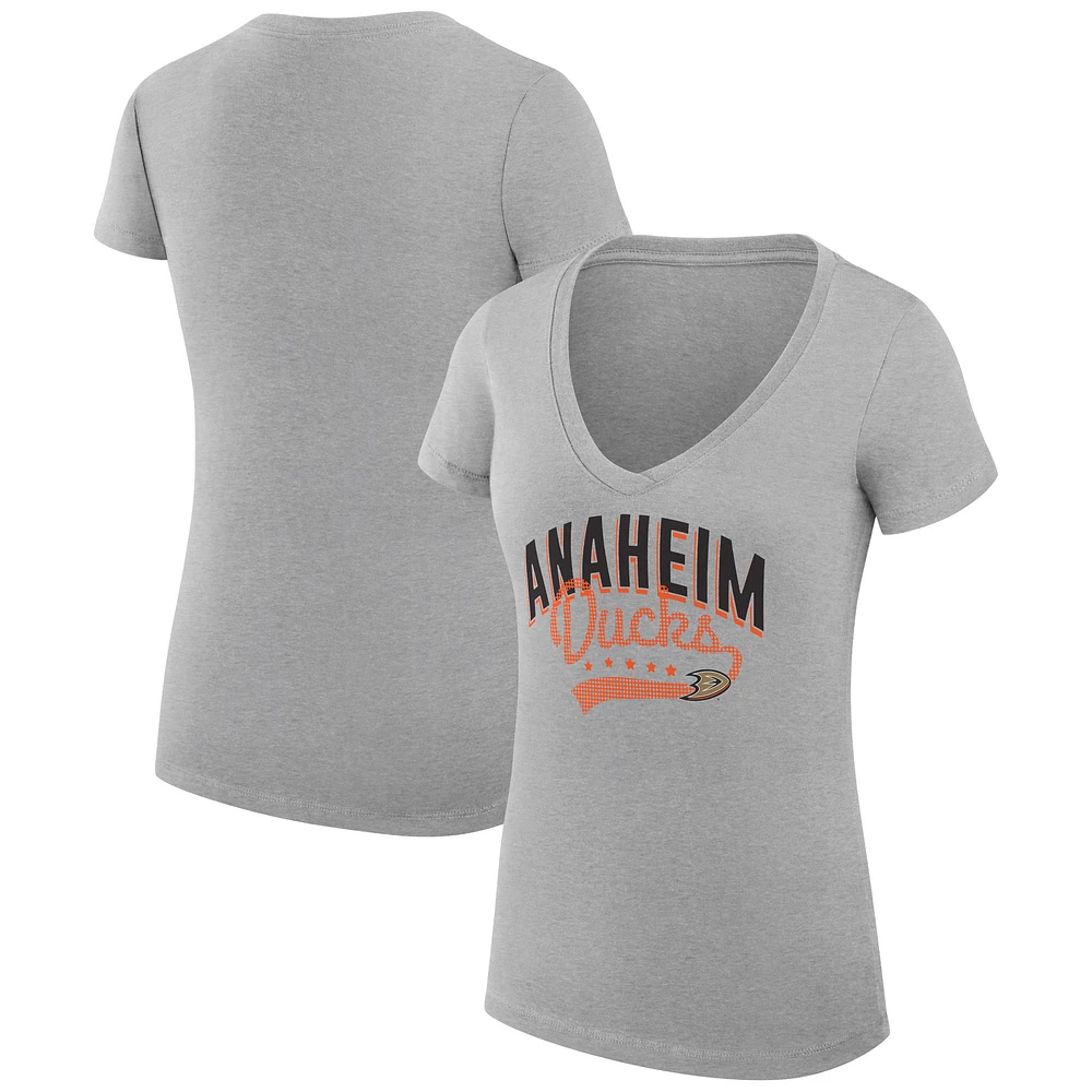 Women's G-III 4Her by Carl Banks Gray Anaheim Ducks Super-Slim Fit Lightweight Filigree Logo V-Neck T-Shirt