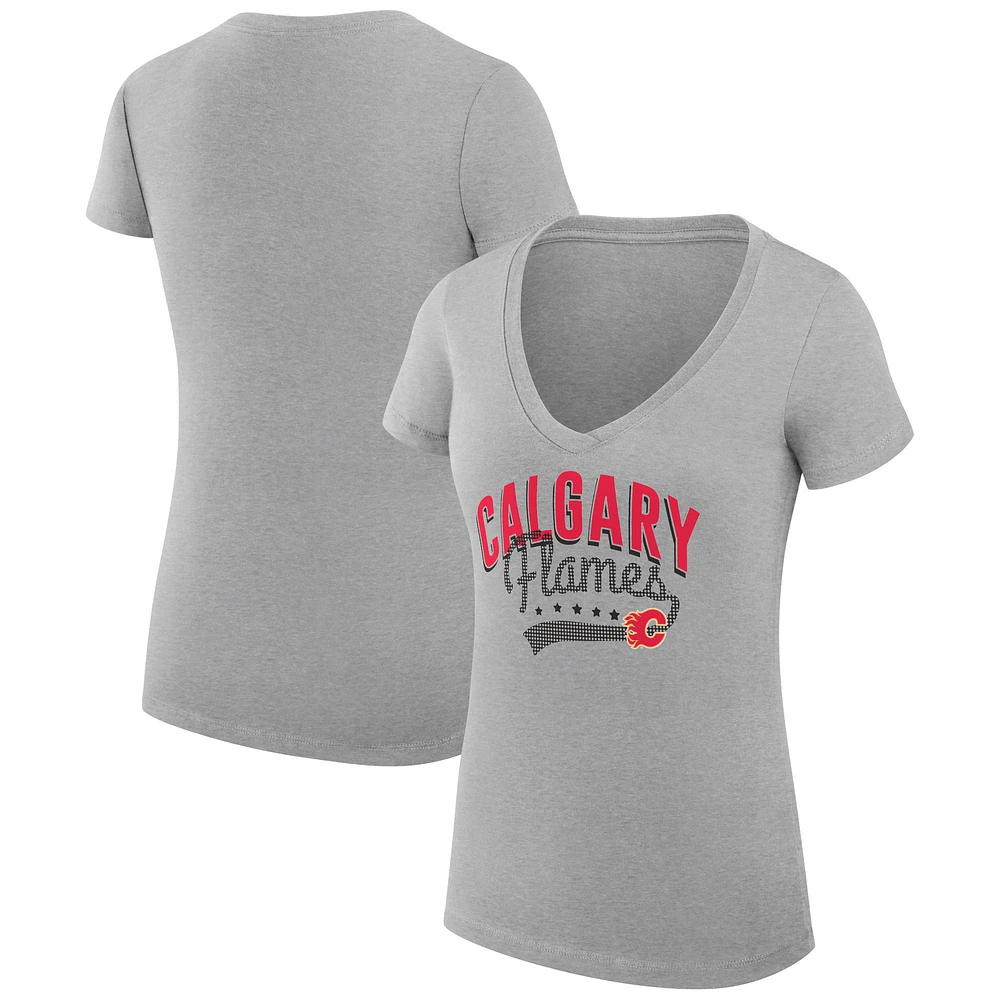 Women's G-III 4Her by Carl Banks Calgary Flames Super-Slim Fit Lightweight Filigree Logo V-Neck T-Shirt
