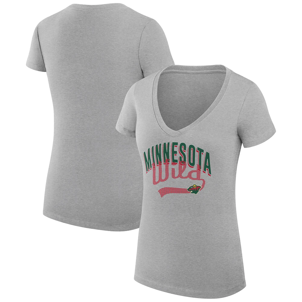 Women's G-III 4Her by Carl Banks Gray Minnesota Wild Super-Slim Fit Lightweight Filigree Logo V-Neck T-Shirt