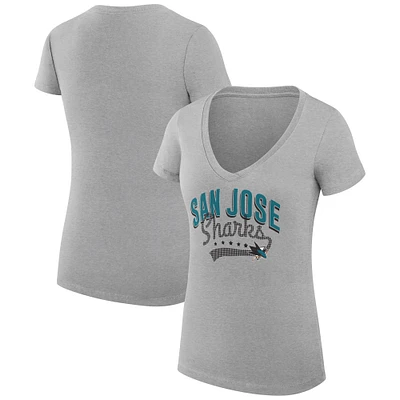 Women's G-III 4Her by Carl Banks Gray San Jose Sharks Super-Slim Fit Lightweight Filigree Logo V-Neck T-Shirt