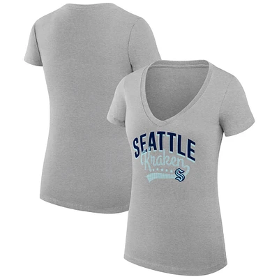 Women's G-III 4Her by Carl Banks Gray Seattle Kraken Super-Slim Fit Lightweight Filigree Logo V-Neck T-Shirt
