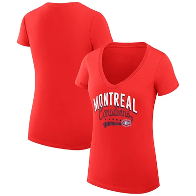 Women's G-III 4Her by Carl Banks Red Montreal Canadiens Super-Slim Fit Lightweight Filigree Logo V-Neck T-Shirt