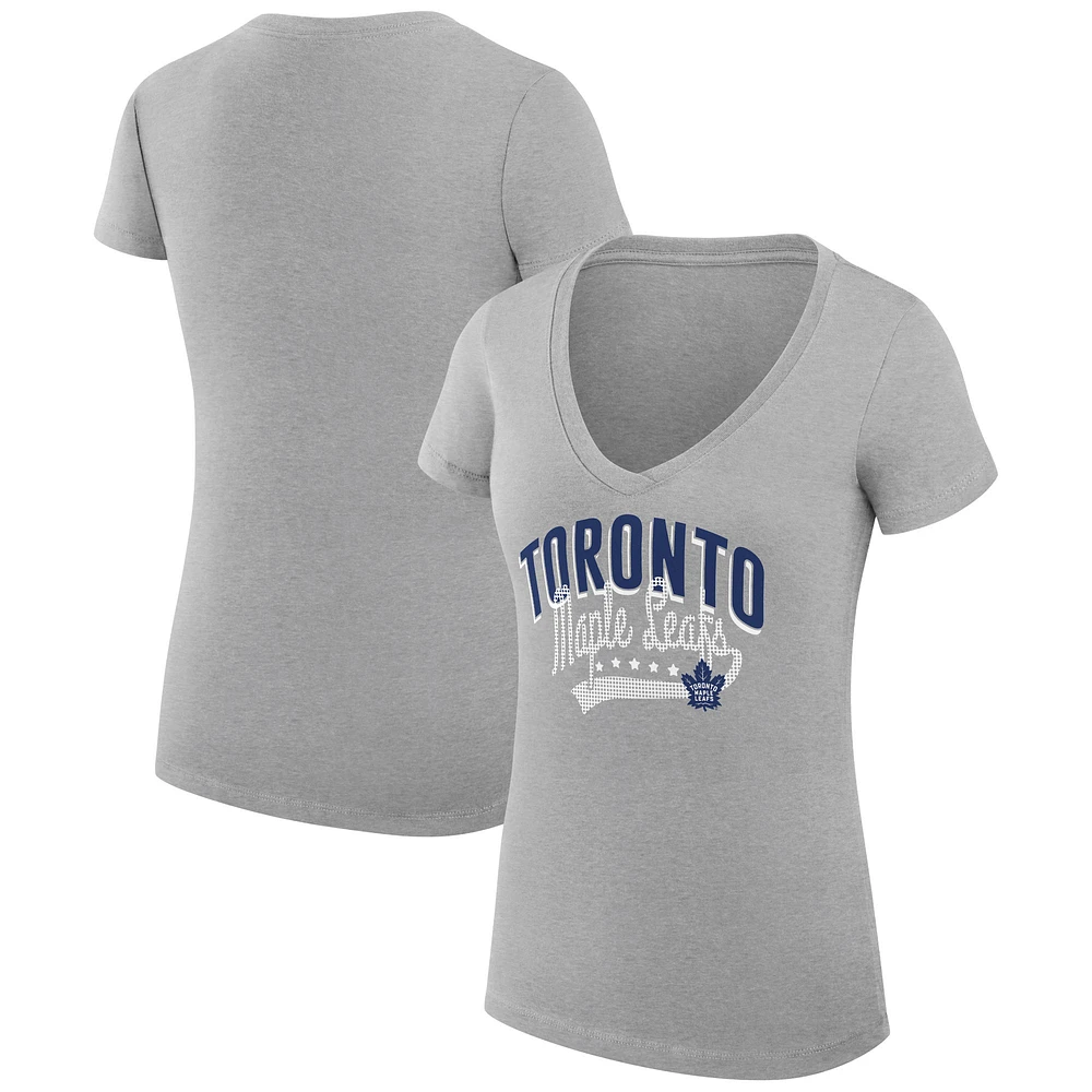 Women's G-III 4Her by Carl Banks Gray Toronto Maple Leafs Super-Slim Fit Lightweight Filigree Logo V-Neck T-Shirt