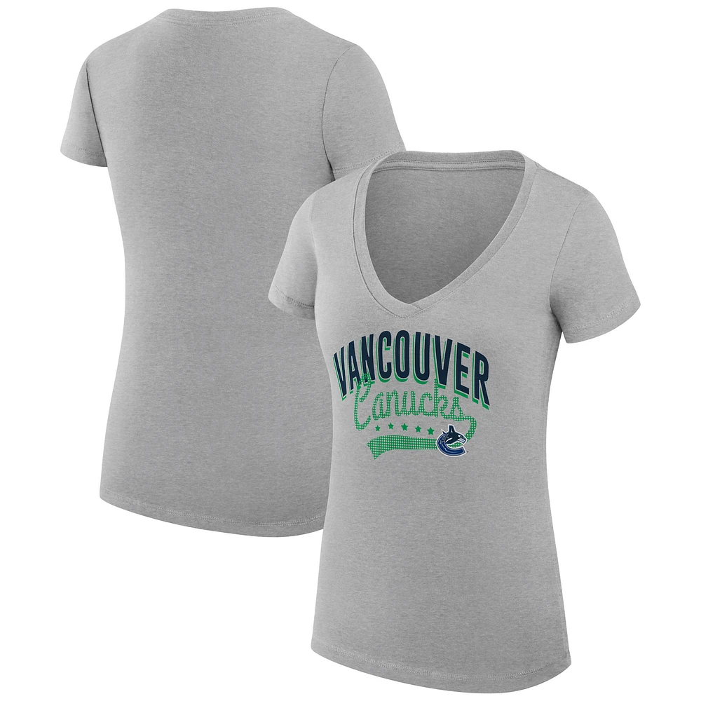 Women's G-III 4Her by Carl Banks Gray Vancouver Canucks Super-Slim Fit Lightweight Filigree Logo V-Neck T-Shirt