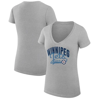 Women's G-III 4Her by Carl Banks Gray Winnipeg Jets Super-Slim Fit Lightweight Filigree Logo V-Neck T-Shirt