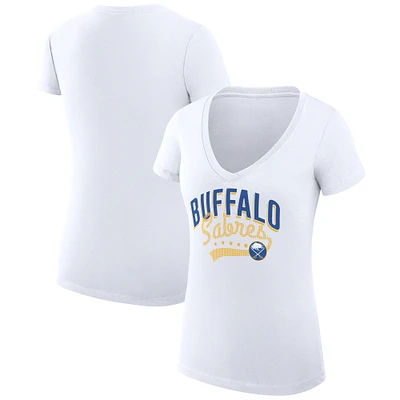 Women's G-III 4Her by Carl Banks White Buffalo Sabres Super-Slim Fit Lightweight Filigree Logo V-Neck T-Shirt