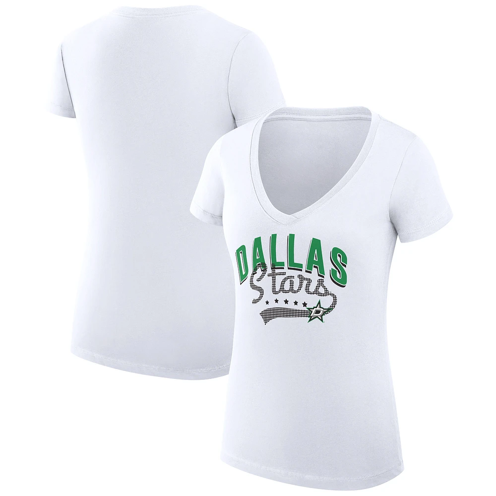 Women's G-III 4Her by Carl Banks White Dallas Stars Super-Slim Fit Lightweight Filigree Logo V-Neck T-Shirt
