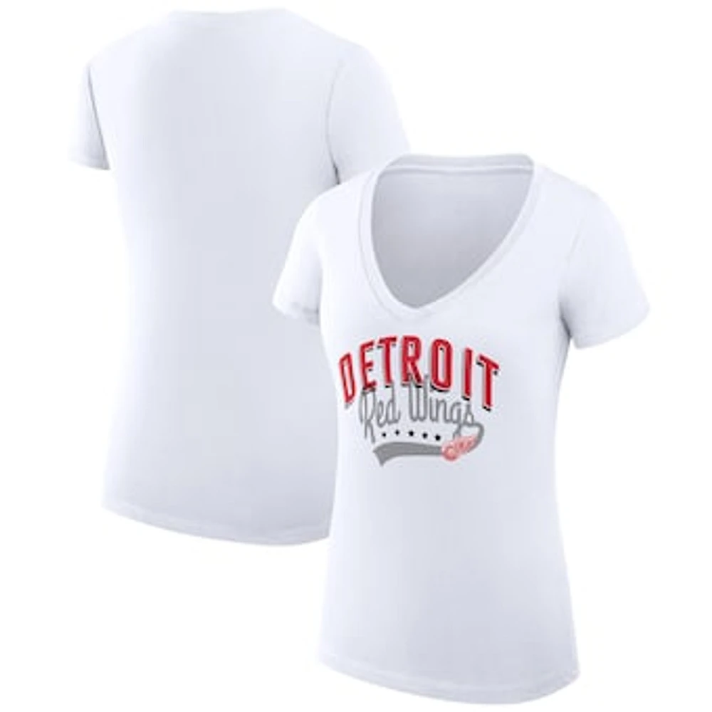 Women's G-III 4Her by Carl Banks White Detroit Red Wings Super-Slim Fit Lightweight Filigree Logo V-Neck T-Shirt