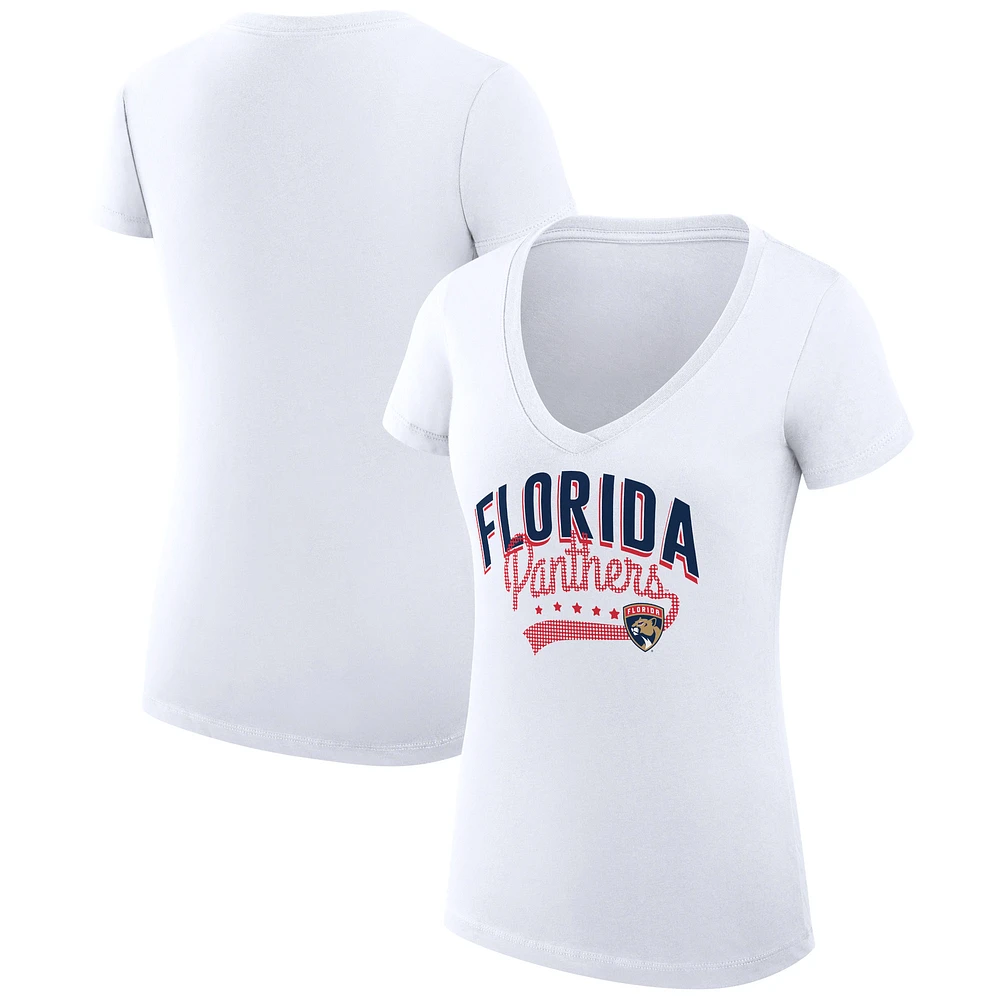 Women's G-III 4Her by Carl Banks White Florida Panthers Super-Slim Fit Lightweight Filigree Logo V-Neck T-Shirt
