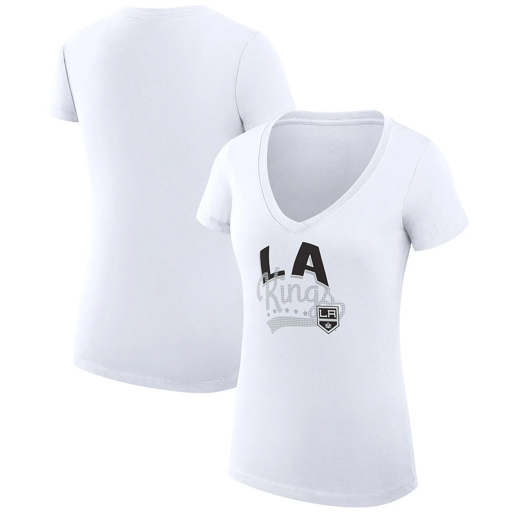 Women's G-III 4Her by Carl Banks White Los Angeles Kings Super-Slim Fit Lightweight Filigree Logo V-Neck T-Shirt