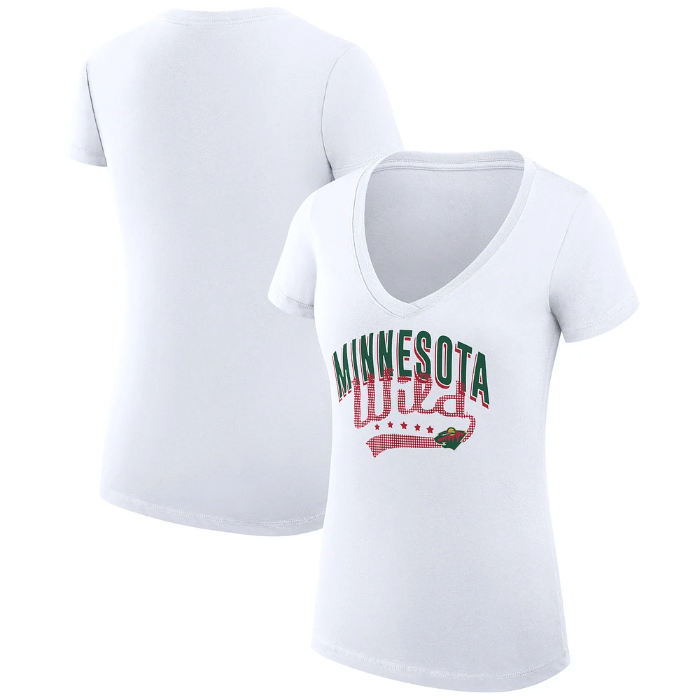 Women's G-III 4Her by Carl Banks White Minnesota Wild Super-Slim Fit Lightweight Filigree Logo V-Neck T-Shirt