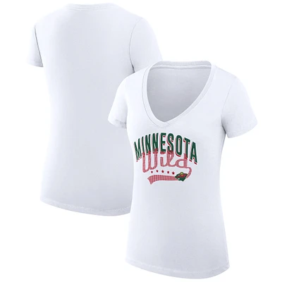 Women's G-III 4Her by Carl Banks White Minnesota Wild Super-Slim Fit Lightweight Filigree Logo V-Neck T-Shirt