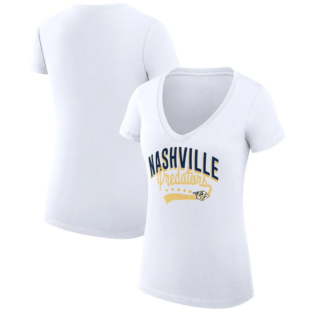 Women's G-III 4Her by Carl Banks White Nashville Predators Super-Slim Fit Lightweight Filigree Logo V-Neck T-Shirt