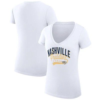 Women's G-III 4Her by Carl Banks White Nashville Predators Super-Slim Fit Lightweight Filigree Logo V-Neck T-Shirt