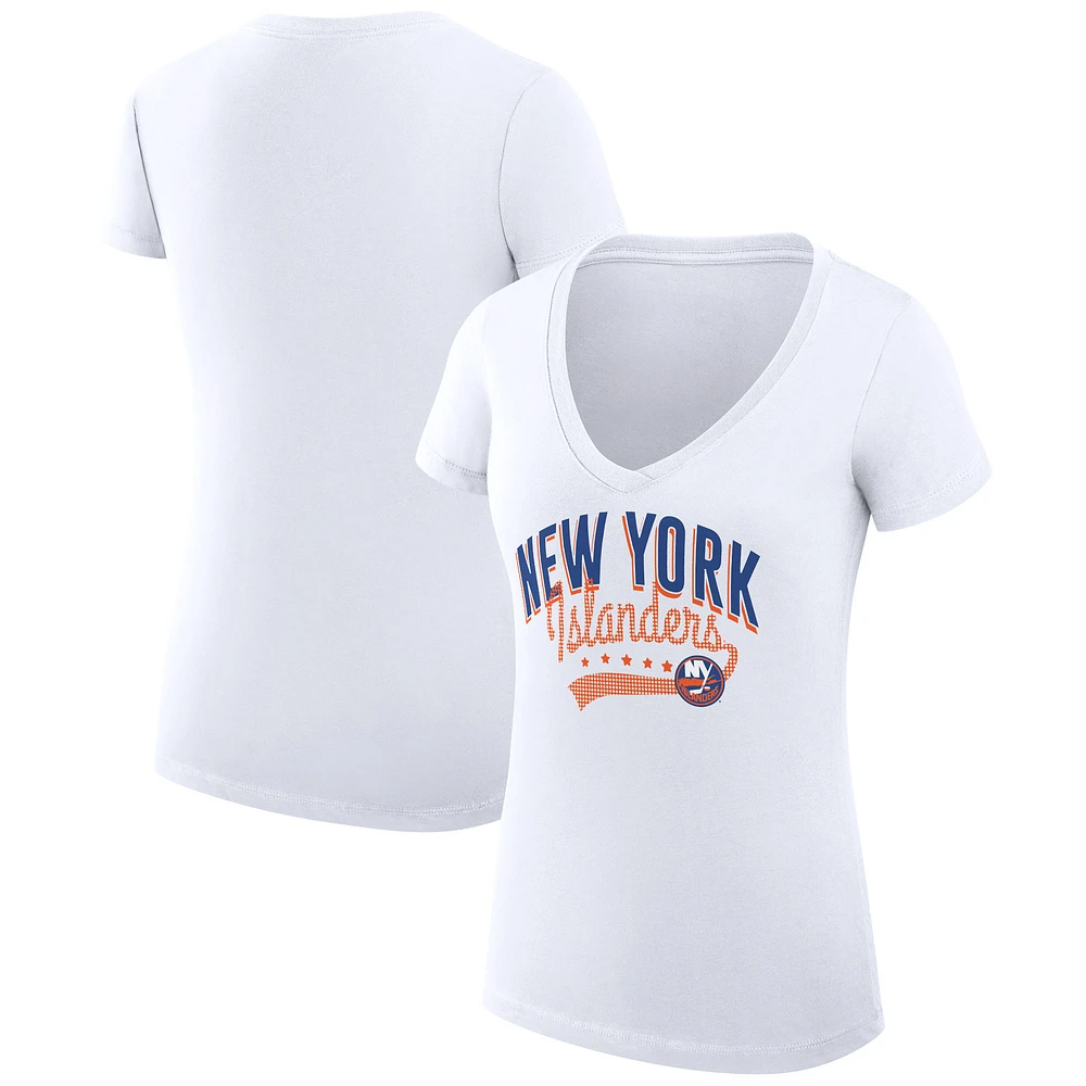 Women's G-III 4Her by Carl Banks White New York Islanders Super-Slim Fit Lightweight Filigree Logo V-Neck T-Shirt