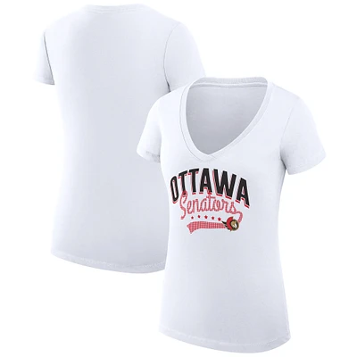 Women's G-III 4Her by Carl Banks White Ottawa Senators Super-Slim Fit Lightweight Filigree Logo V-Neck T-Shirt