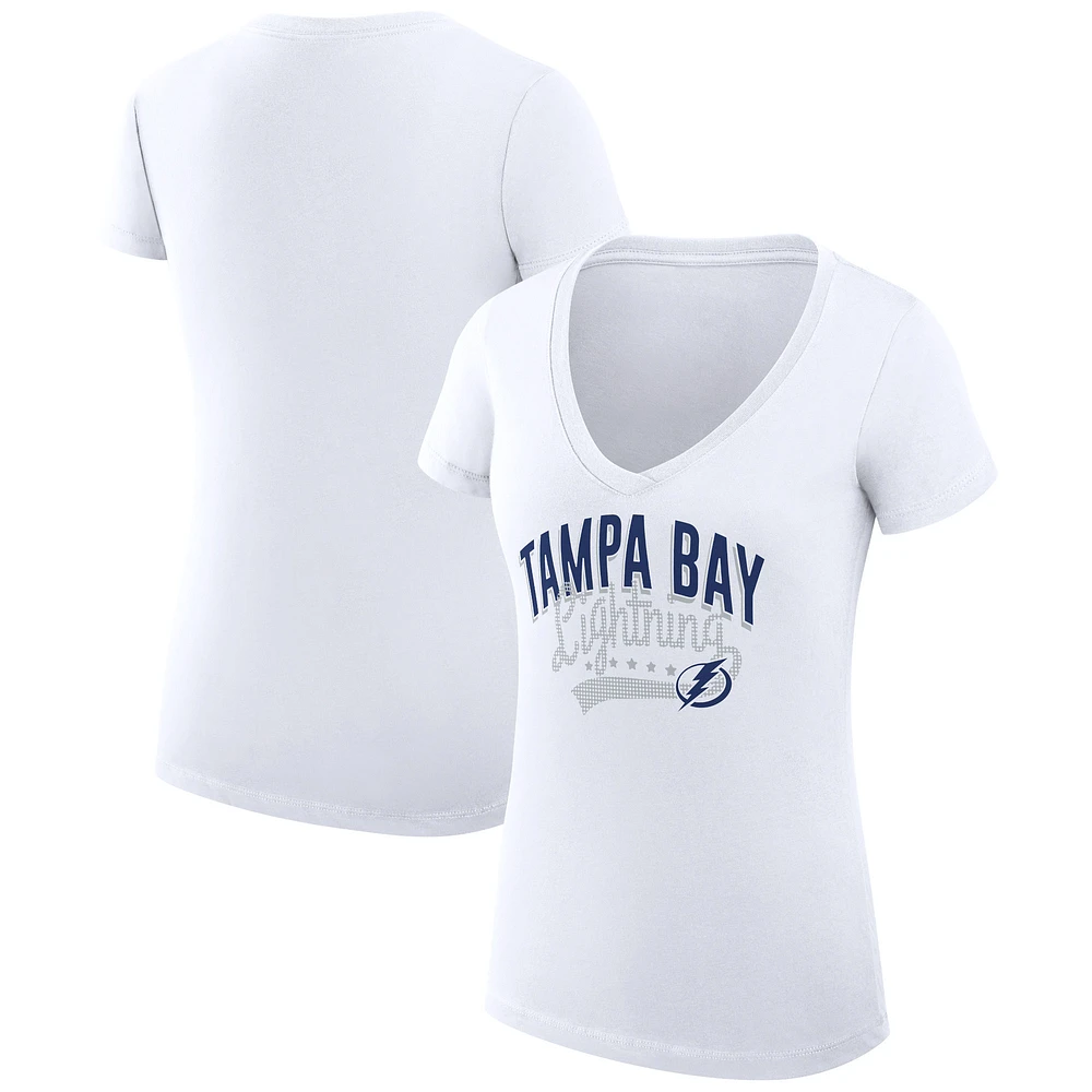 Women's G-III 4Her by Carl Banks White Tampa Bay Lightning Super-Slim Fit Lightweight Filigree Logo V-Neck T-Shirt