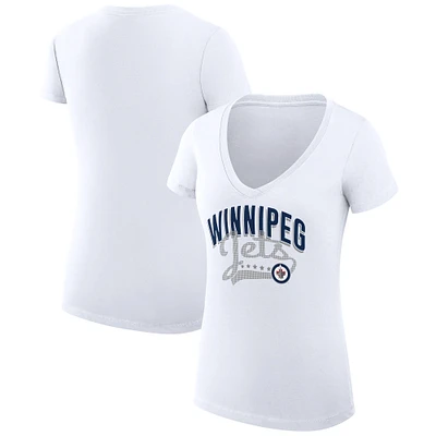 Women's G-III 4Her by Carl Banks White Winnipeg Jets Super-Slim Fit Lightweight Filigree Logo V-Neck T-Shirt