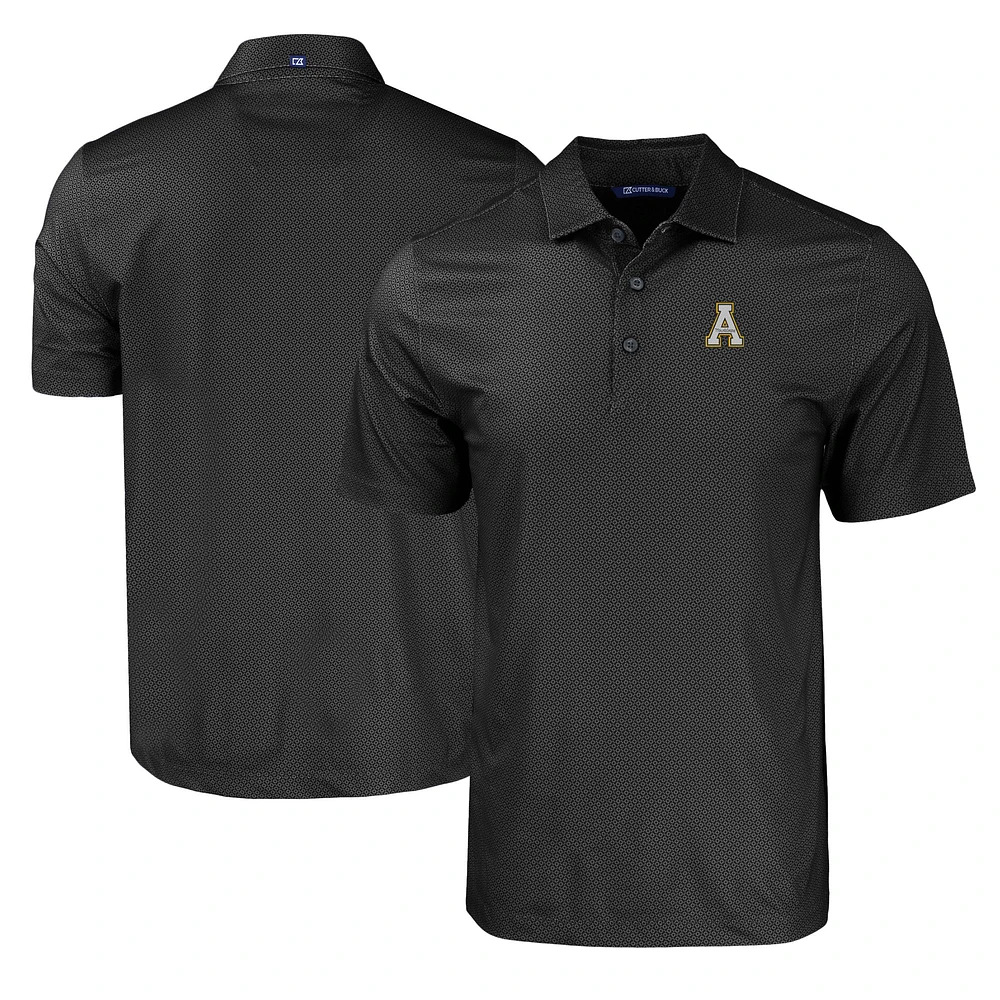 Men's Cutter & Buck Black Appalachian State Mountaineers Pike Eco Tonal Geo Print Stretch Recycled Polo
